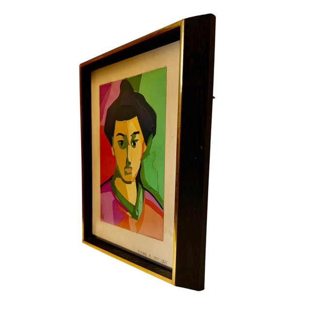 An expressive early 1960s mixed media portrait by listed artist Michael A. McClure. Created using watercolor and precisely...