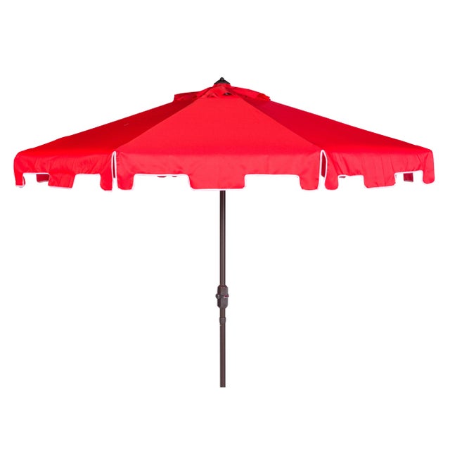 Resistant 9 Ft Crank Market Push Button Tilt Umbrella With Flap in Red & White For Sale - Image 4 of 4