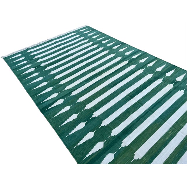 Textile Not Yet Made - Made To Order Handmade Cotton Natural Vegetable Dyed Forest Green and White Striped Pattern Rug - 8'x10' For Sale - Image 7 of 11