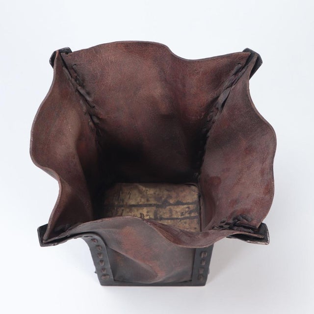 Jean-Michel Frank An Iron and Leather Waste Basket, in the Manner of Jean-Michel Frank. For Sale - Image 4 of 5