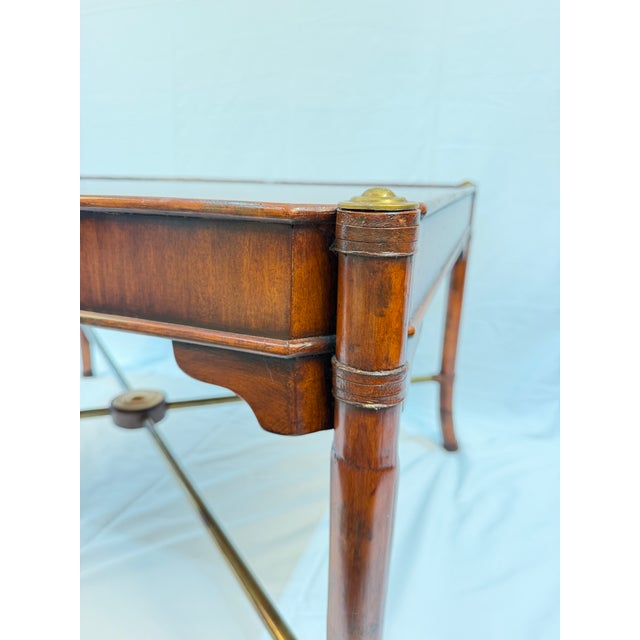 Vintage Maitland-Smith Style Coffee Table With Leather-Wrapped Legs and Brass Accents For Sale - Image 10 of 15
