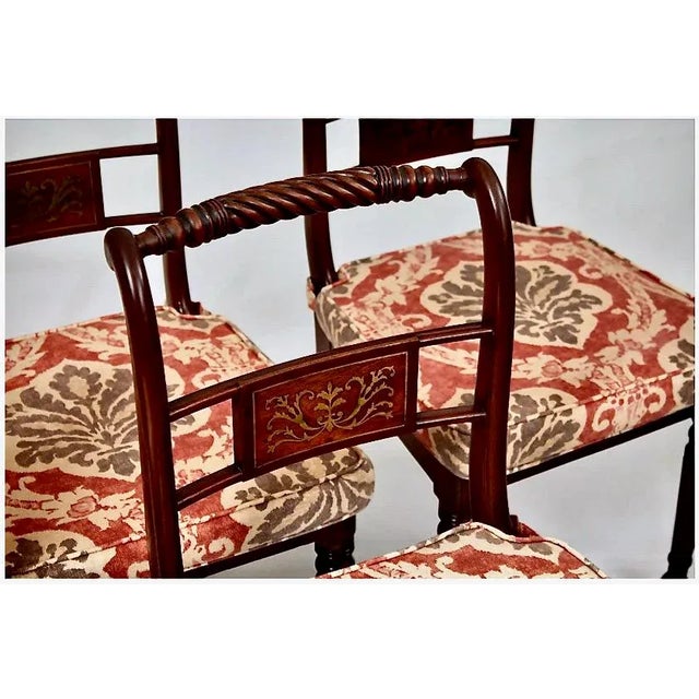 English Set of 6 Regency Mahogany and Brass Inlaid Side Chairs For Sale - Image 3 of 11