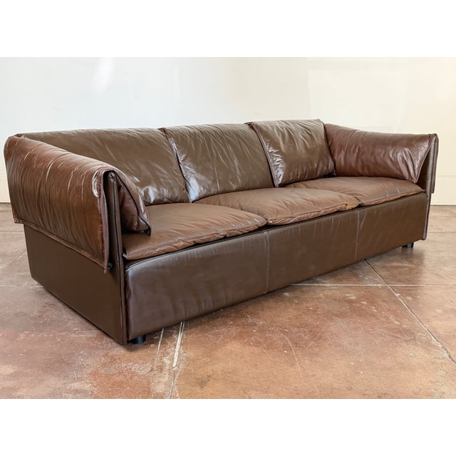 1970s Vintage 1970's Danish Modern Leather Sofa For Sale - Image 5 of 16