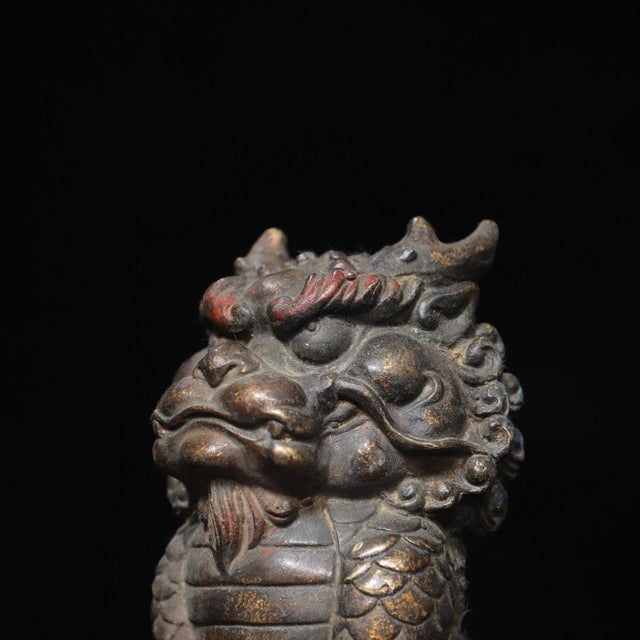 Late 19th Century Gilt Bronze Qilin Statue, Mythical Beast Figurine, 1.22kg For Sale In Los Angeles - Image 6 of 9