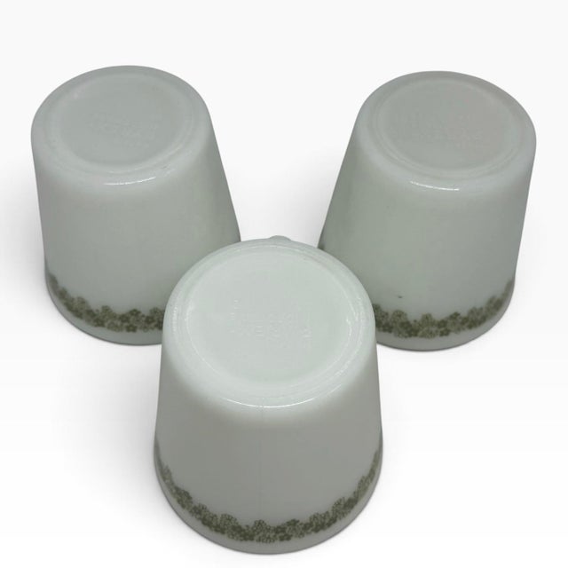 1970’s Pyrex Corelle Corning Crazy Daisy Green White 8oz Milk Glass Mugs Cups - Set of 3 For Sale In Washington DC - Image 6 of 12