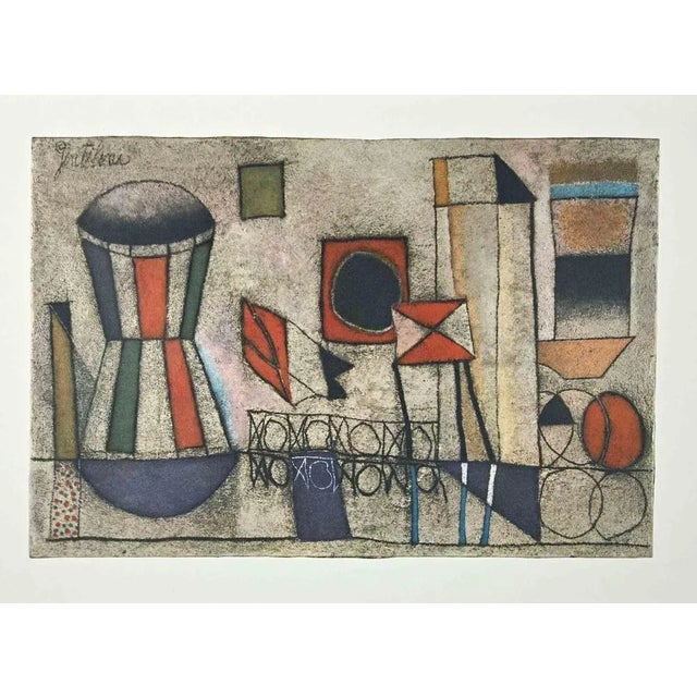 Abstract Composition is a Vintage Offset Print on ivory-colored paper, realized by Franco Gentilini ( Italian Painter,...