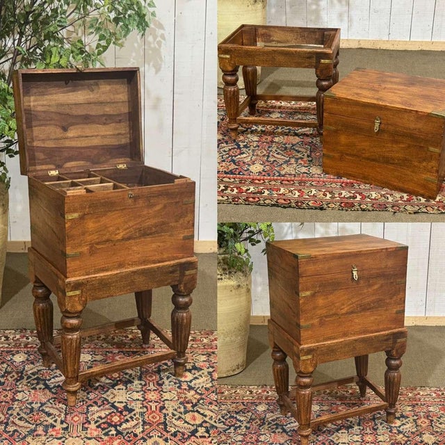 Teak bottle chest on a nautical-style stand, Indian-inspired work from the 1970s - L=48cm W=36cm H=79cm