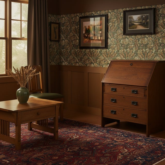 2020s Arts and Crafts Mission Solid Oak Secretary Desk - Dark Brown For Sale - Image 5 of 9