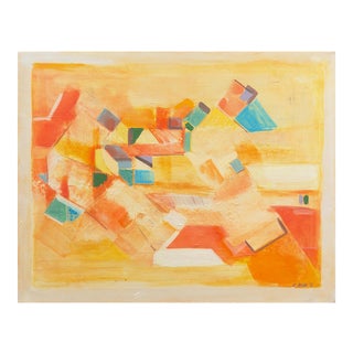 'Village in Provence' 1970, Large French Geometric Abstract Oil, Palo Alto Gallery For Sale