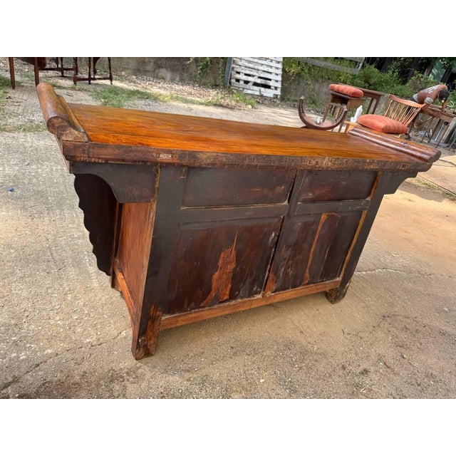 Antique Chinoiserie Style Elm Wood Carved Butterfly Altar Sideboard. For Sale - Image 10 of 18