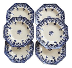 19th Century Ironstone Soup Plates with Rouen Pattern from Longchamp, Set of 6