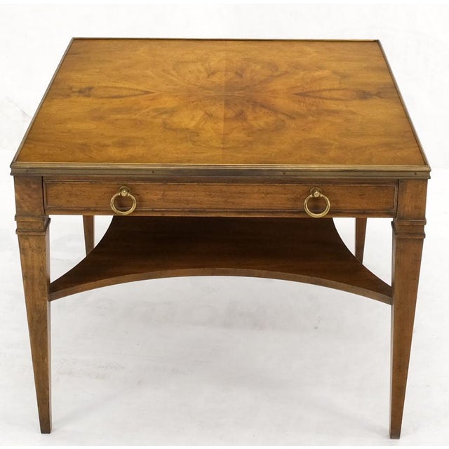 Baker Burl Walnut Square Brass Gallery Top Drawer Side Lamp Table Night Stand For Sale - Image 11 of 18