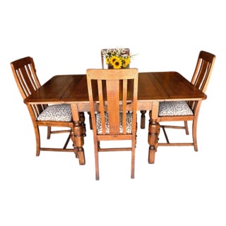 Fully Restored 1930s Draw Leaf Table. Quarter Sawn Solid Oak With Original Matching Chairs - Set of 4 Chairs For Sale
