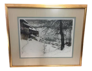 Luigi Kasimir Etching Cortina d'Ampezzo 1925 Italian Alps Signed