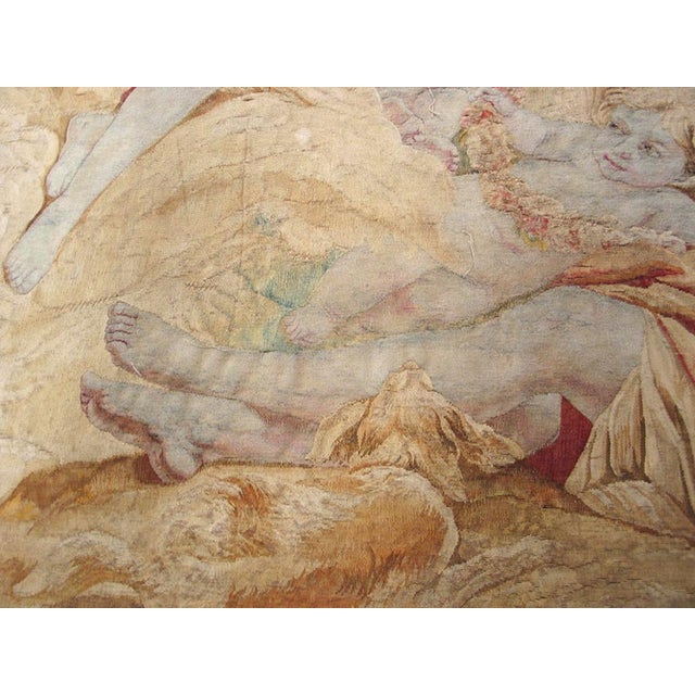 Mid 18th Century 1750s Beige Figural Antique French Beauvais Tapestry Rug 6' 4" X 9' Flatweave Wool Carpet For Sale - Image 5 of 8