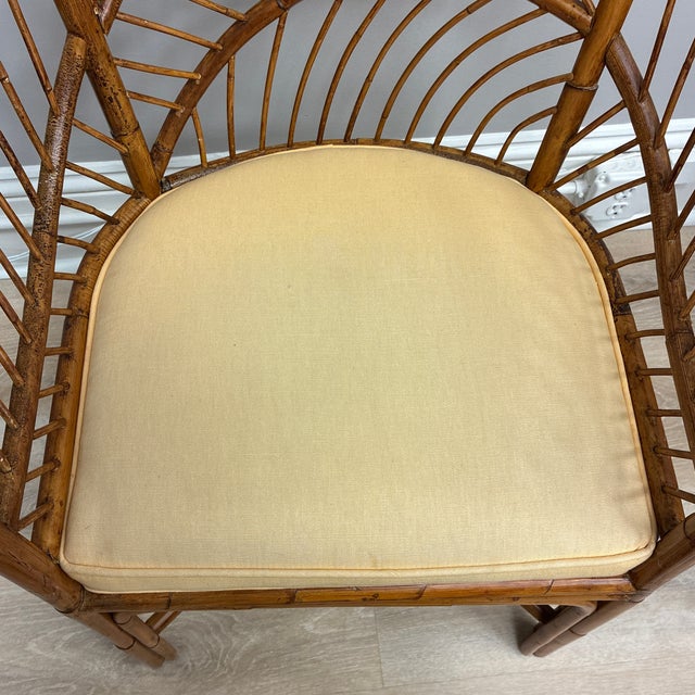 1960s 1970’s Boho-Style Fan Shapes Barrel Hand Woven Rattan and Bamboo Chair For Sale - Image 5 of 7