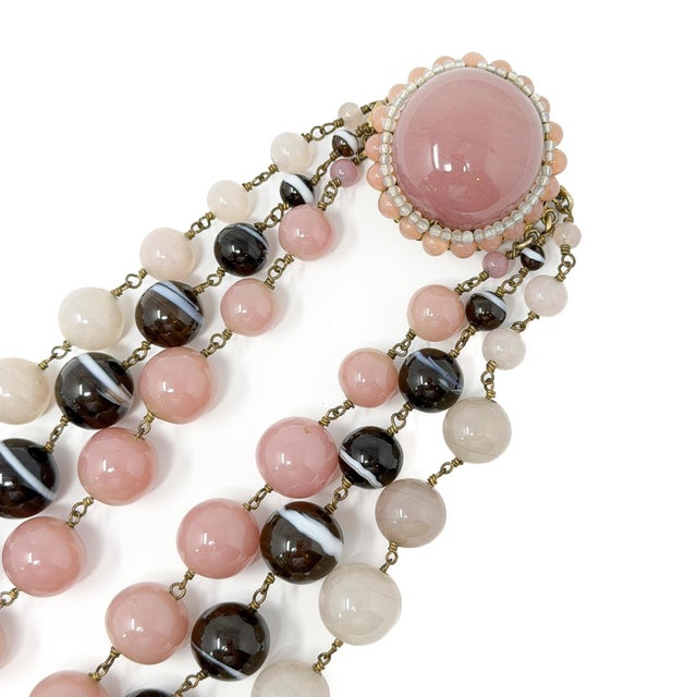 Vintage French Pink and Brown Glass Bead Statement Necklace, 1950s For Sale - Image 9 of 12