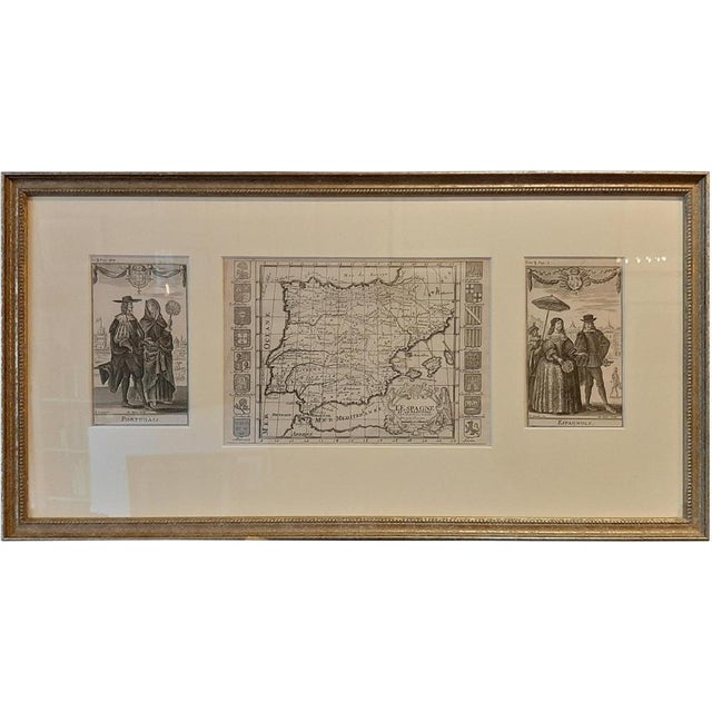 Framed Costume Prints with Map of Spain and Portugal, 1720, Set of 2 For Sale - Image 5 of 5