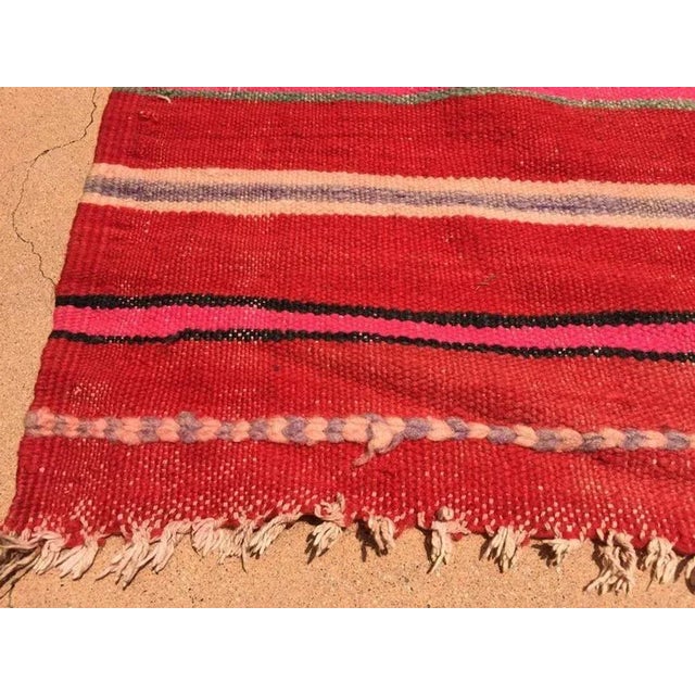 Mid 20th Century Vintage Moroccan Berber Kilim Rug in Burgundy, Pink and Orange Stripes 1960s For Sale - Image 5 of 12