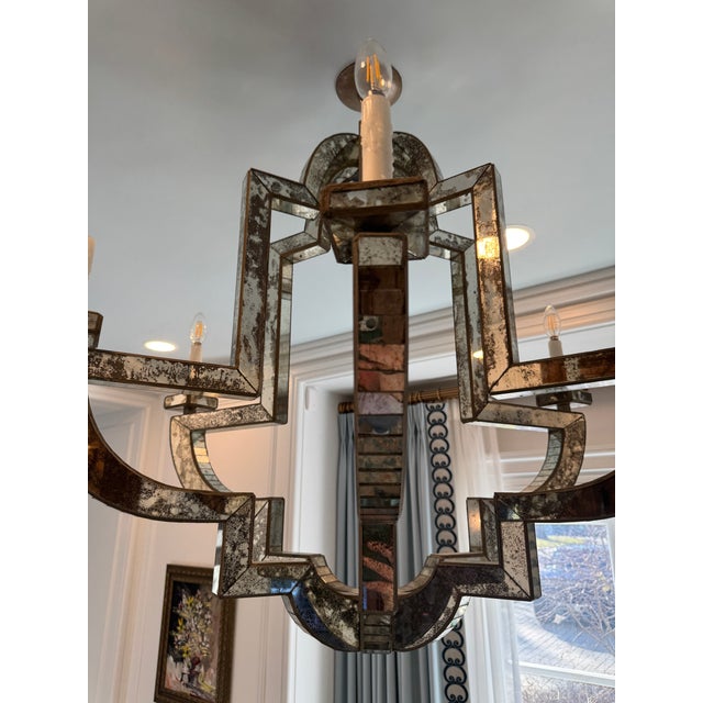 Niermann Weeks Lido Antiqued Mirror Chandelier – 6 Light – 38” Diameter For Sale - Image 10 of 18