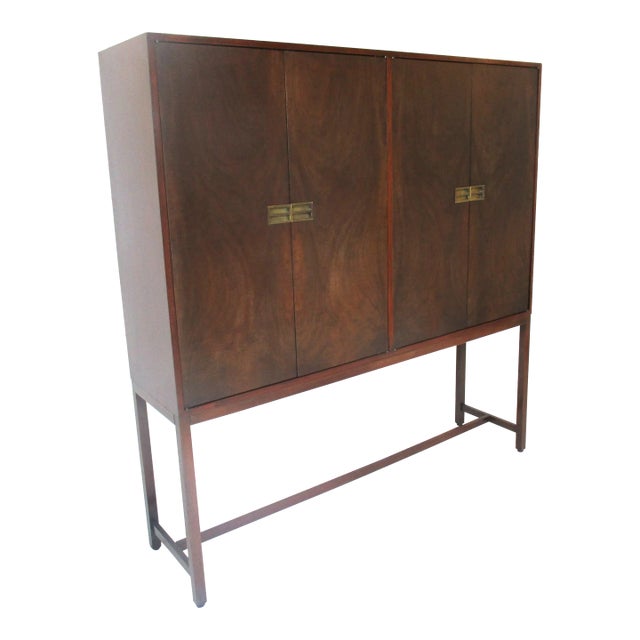 Baker Styled Burl Wood 2 Pc. Mid Century Cabinet / Server For Sale