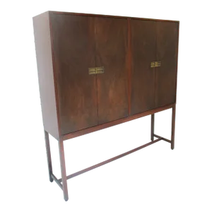 Baker Styled Burl Wood 2 Pc. Mid Century Cabinet / Server