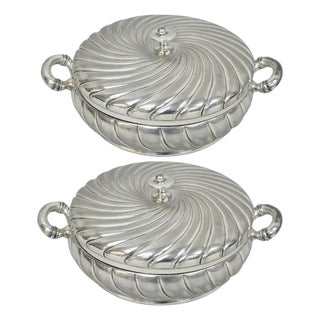 Antique Victorian Meriden B Co Spiral Swirl Silver Plated Covered Serving Dish Tureen - a Pair For Sale