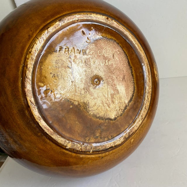 Frank Moreno Usa Pottery XL Large Planter Brown Yellow Red Drip Glaze Signed Mid Century Modern 1960s For Sale - Image 9 of 11