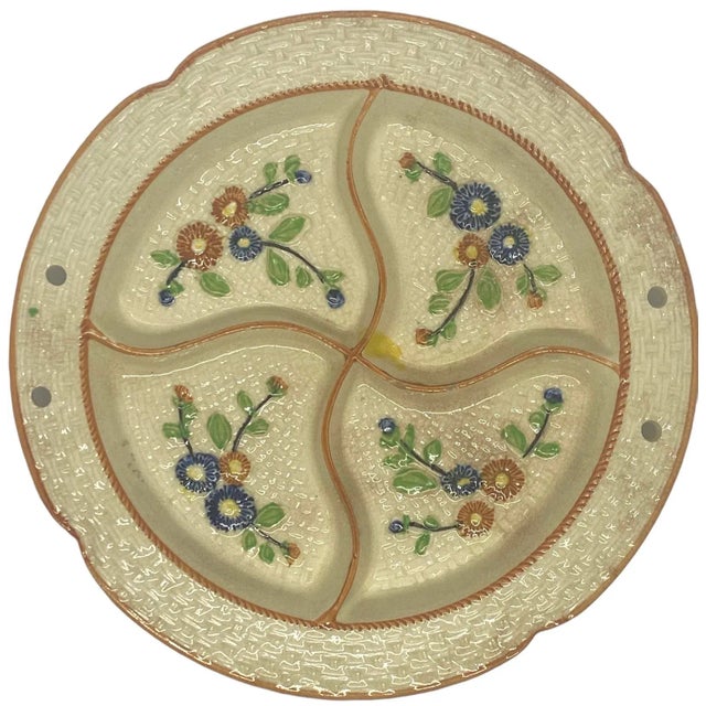 Vintage Divided Ceramic Hand Painted Dish Plate Majolica Style K Maker’s Mark Japan 1940’s For Sale - Image 12 of 12