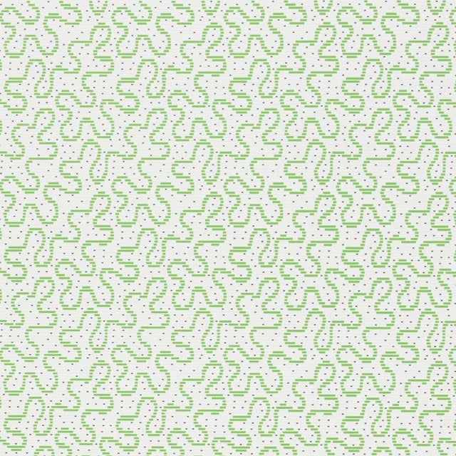 A screen-printed wallpaper that combines a loopy, meandering pattern with a delicate horizontal stripe, this unique small-...