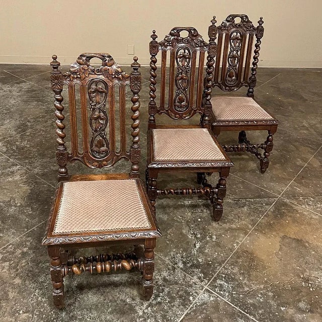 Set of 6 Antique French Renaissance Barley Twist Dining Chairs For Sale - Image 4 of 13