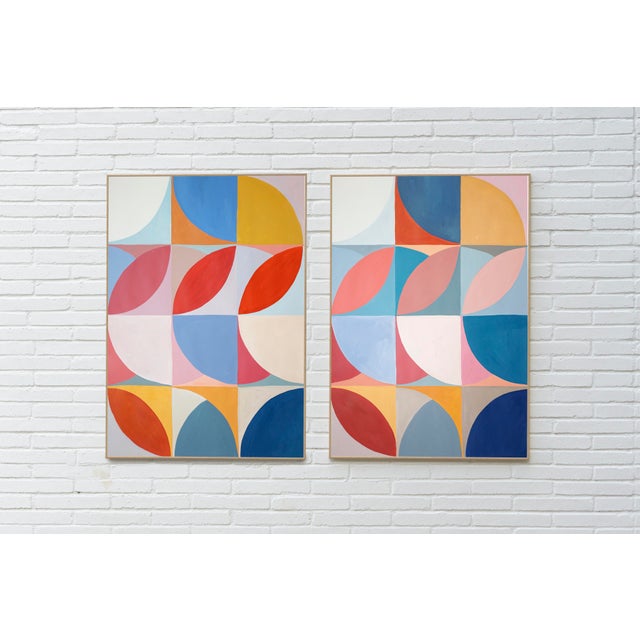 2020s 2026, Order Follows Repetition, Bauhaus Patterns Sequence in Vivid Tones, Large Painting Diptych by Natalia Roman For Sale - Image 5 of 10