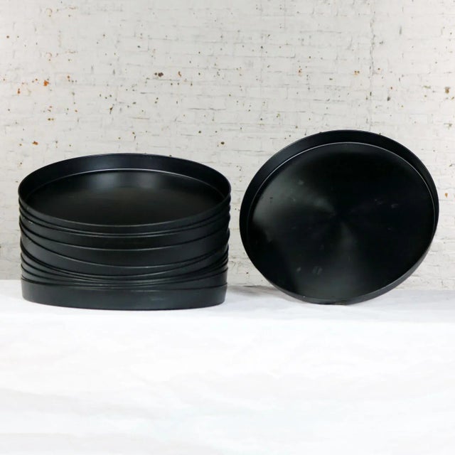 1970s Mid Century Modern Trays Round Black Plastic Splatter Platters by Sabe’s - 12 pcs For Sale - Image 11 of 11