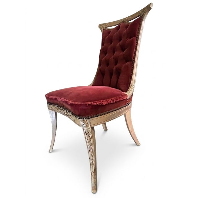 Victorian Pair of Vintage French Regency Revival Slipper Chairs, Double-Pierced Crest, Horsehair Fill, C. 1920-1940 For Sale - Image 3 of 11