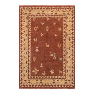 1980s Boho Chic Gabbeh Brown/Beige Wool Rug - 7'8" X 9'11" For Sale