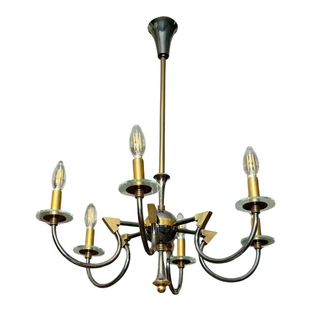 French Moderne Patinated Brass Chandelier by Maison Lunel For Sale