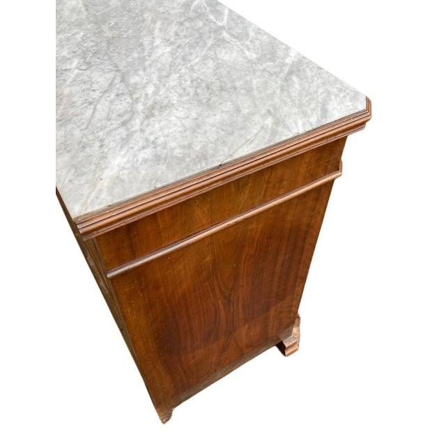 Wood Antique Louis Philippe Chest of Drawers with White Marble Top, 1890s For Sale - Image 7 of 10