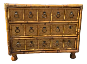 Handsome Faux Bamboo and Rattan Vintage Chest of Drawers