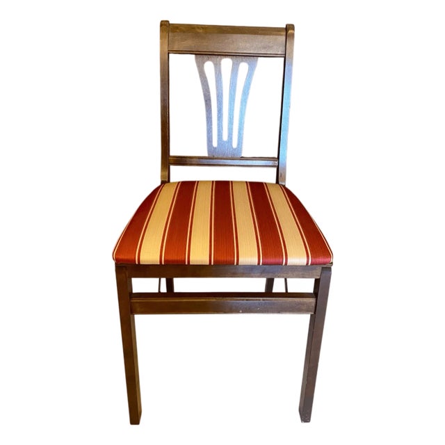 Vintage Stakmore 33" Wood Traditional American Folding Fold Upholstered Chair For Sale