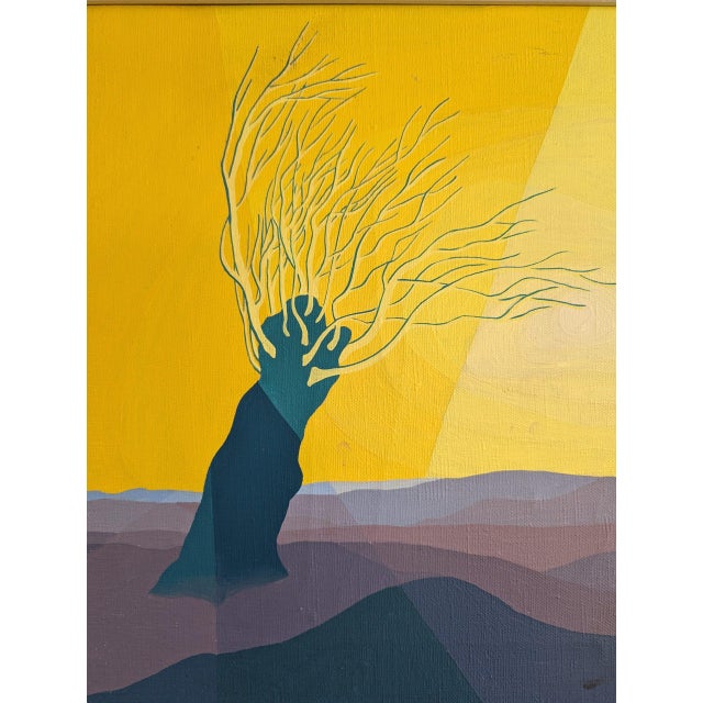 Mid-Century Modern 'Sunlit Tree' Vintage Original Landscape Oil Painting For Sale - Image 9 of 10