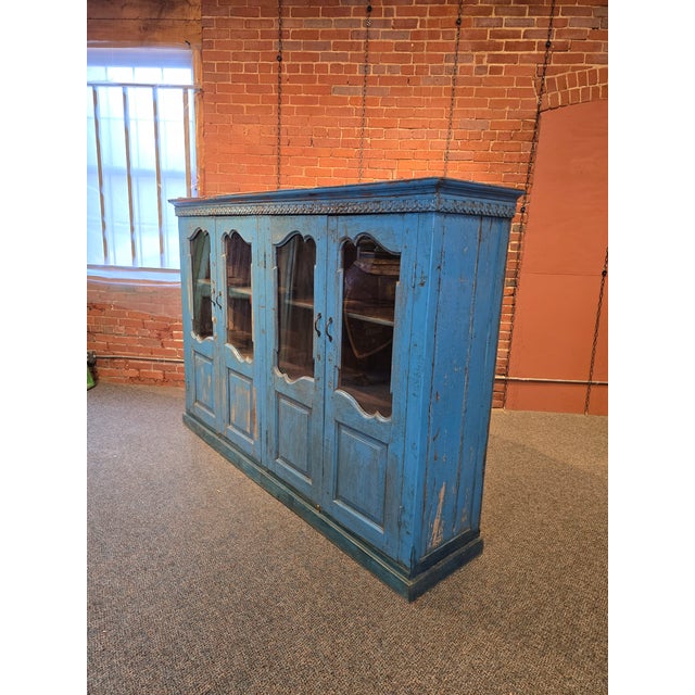 1980s Rustic Hand Carved Blue Four Door Sideboard For Sale In Boston - Image 6 of 7