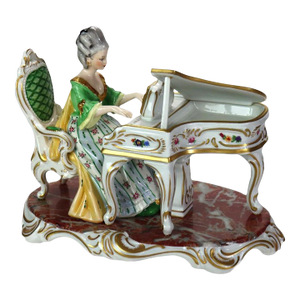 Antique Dresden Hand Painted Porcelain Piano Player Signed C1890