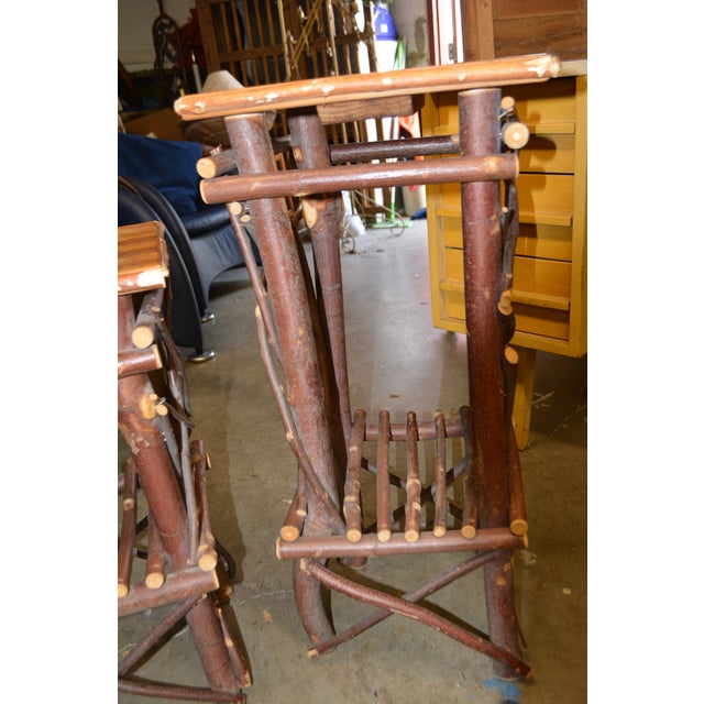 These are solid/sturdy tables or plant stands. Hand crafted of twig/log wood. No labels. Purchased in the 1980's from...