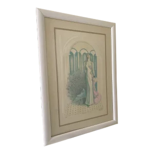 1980s Vintage Art Deco Female Mixed Media Lithograph by Mary Vickers, Signed