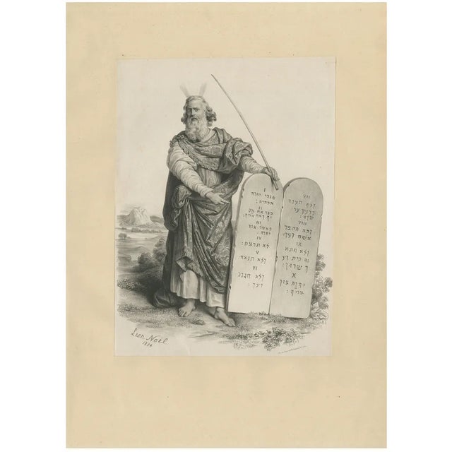 Léon Noël, Moses with the Ten Commandments, Lithograph, 1844 For Sale