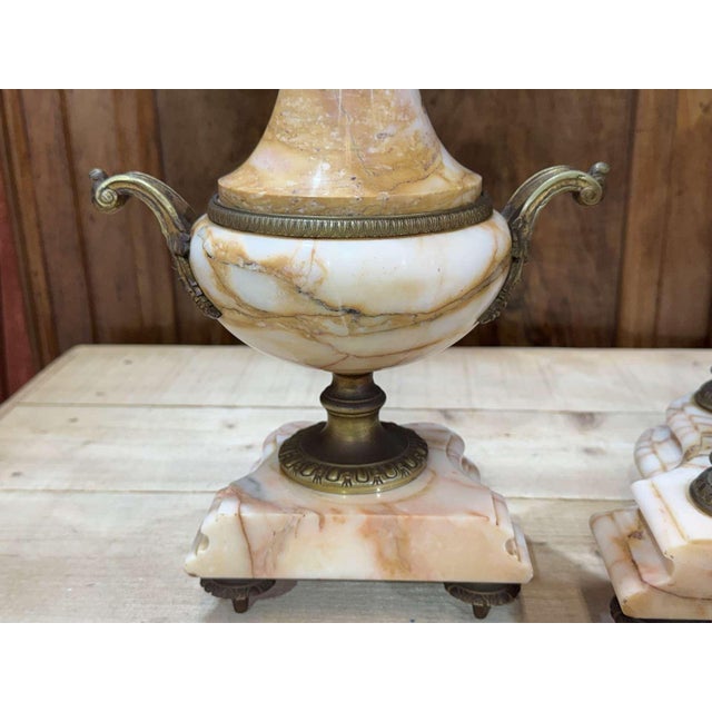 19th Century Louis XVI Portico Clock in Marble and Bronze with Its Covered Vases, 1890s, Set of 3 For Sale - Image 14 of 18