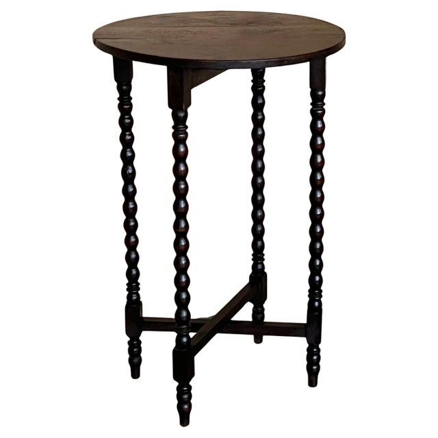 Round Folding Center Oak Table with Carved Top and Solomonic Legs, 1940s For Sale - Image 15 of 18