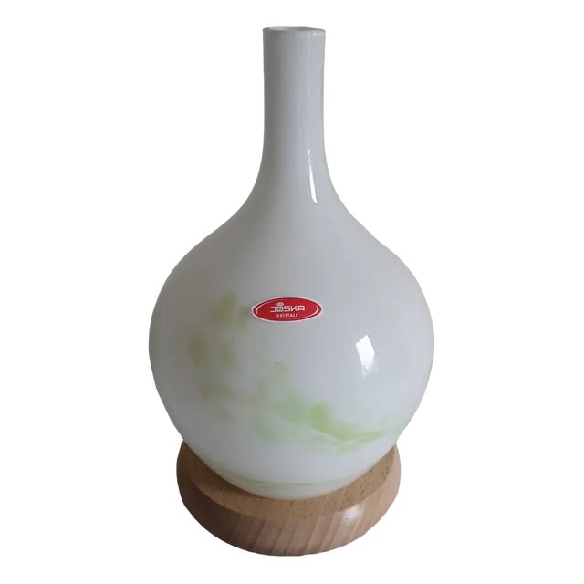 Vintage Bottle-Shaped Table Lamp in Colored Glass & Beech from Joska Kristall, 1990s For Sale