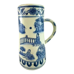 Vintage Mid 20th Century Blue and White Chineoise Small Pitcher - Vase
