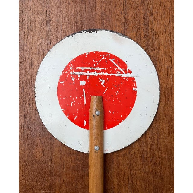 Mid-Century Decorative Metal and Wood Signaling Stop Disk, 1960s For Sale - Image 5 of 18